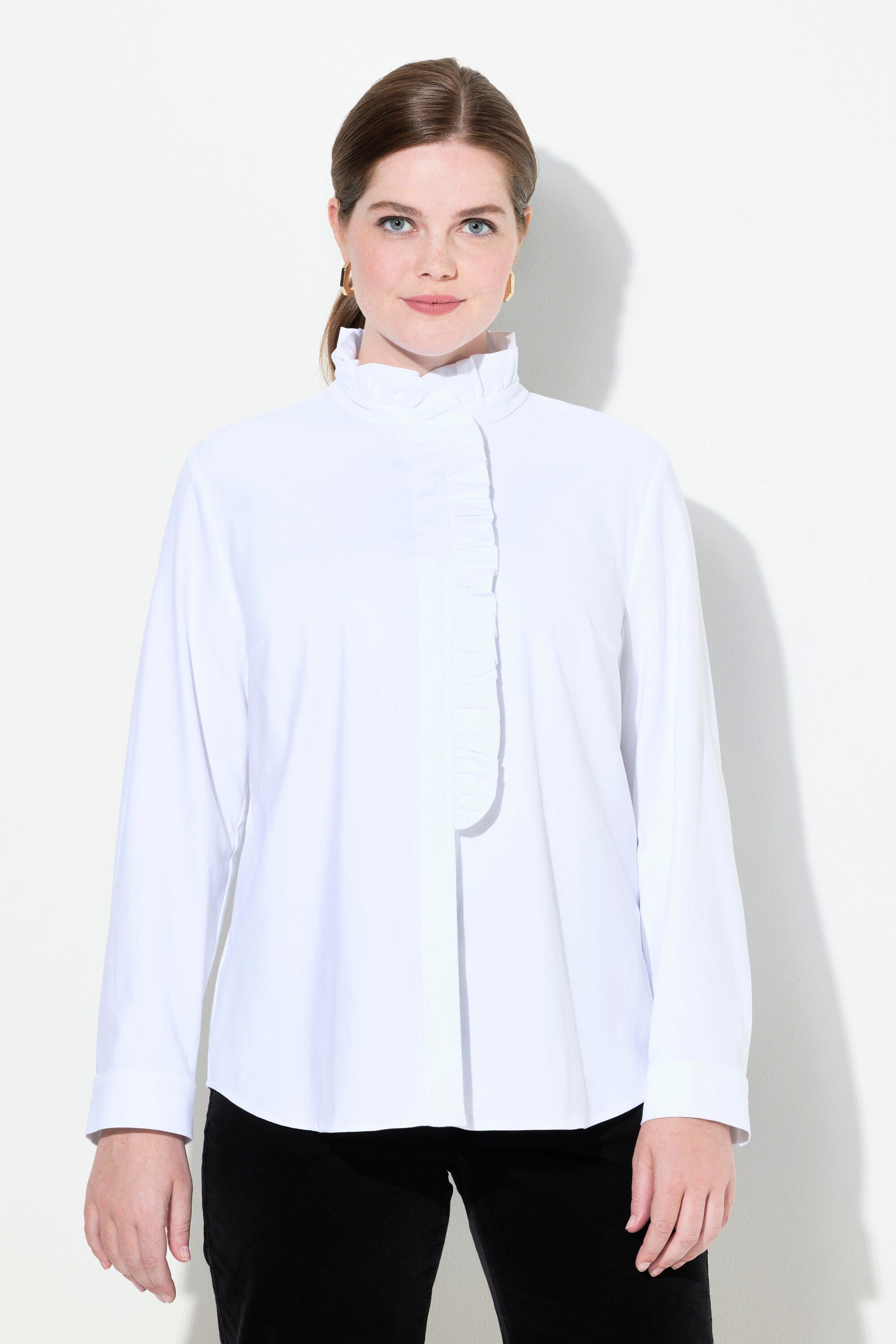 Ulla Popken Longbluse Bluse Rüschen Stehkragen günstig online kaufen