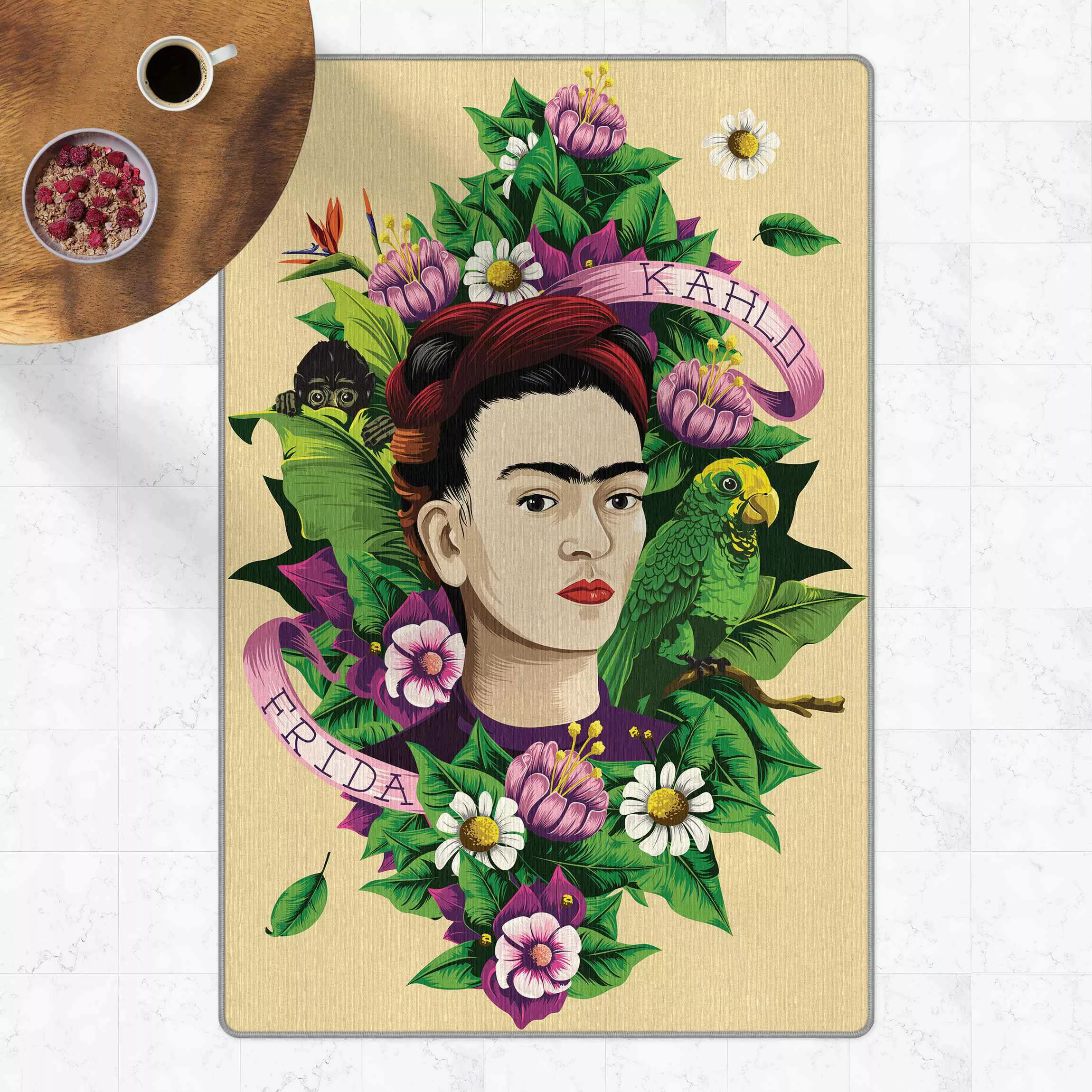 Teppich Frida Kahlo - Frida,Äffchen und Papagei günstig online kaufen