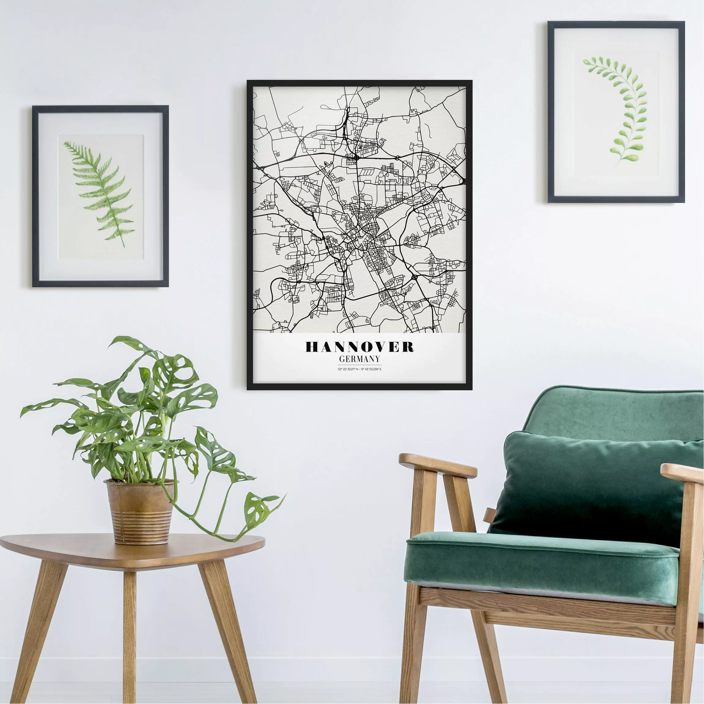 Bild mit Rahmen Stadtplan - Hochformat Stadtplan Hannover - Klassik günstig online kaufen