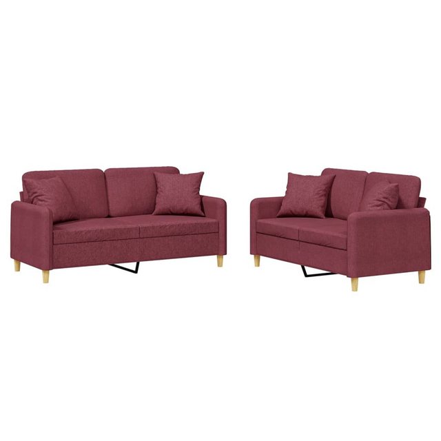 vidaXL Sofa 2-tlg. Sofagarnitur mit Kissen Weinrot Stoff günstig online kaufen