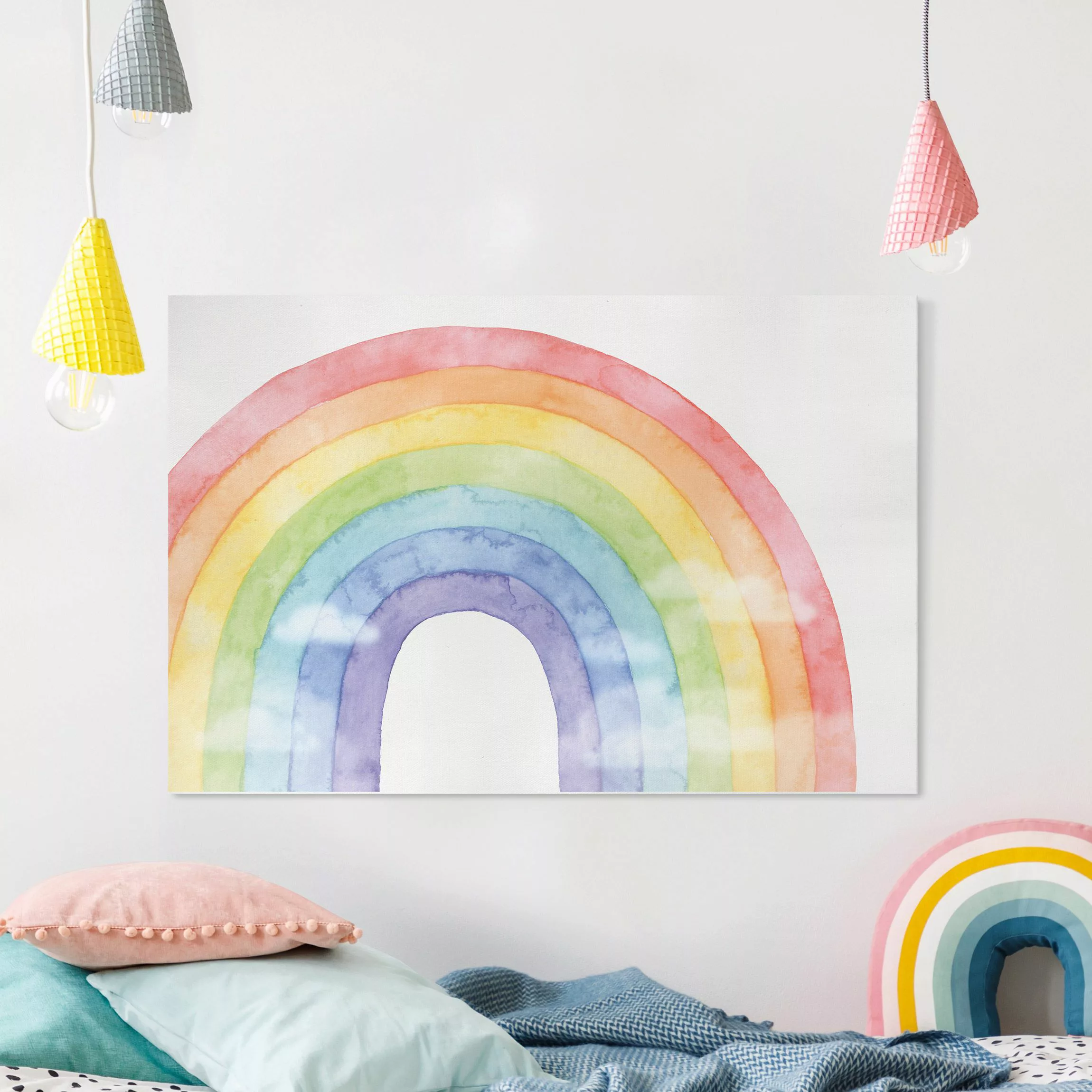 Leinwandbild Regenbogen und Wolken Wasserfarben günstig online kaufen