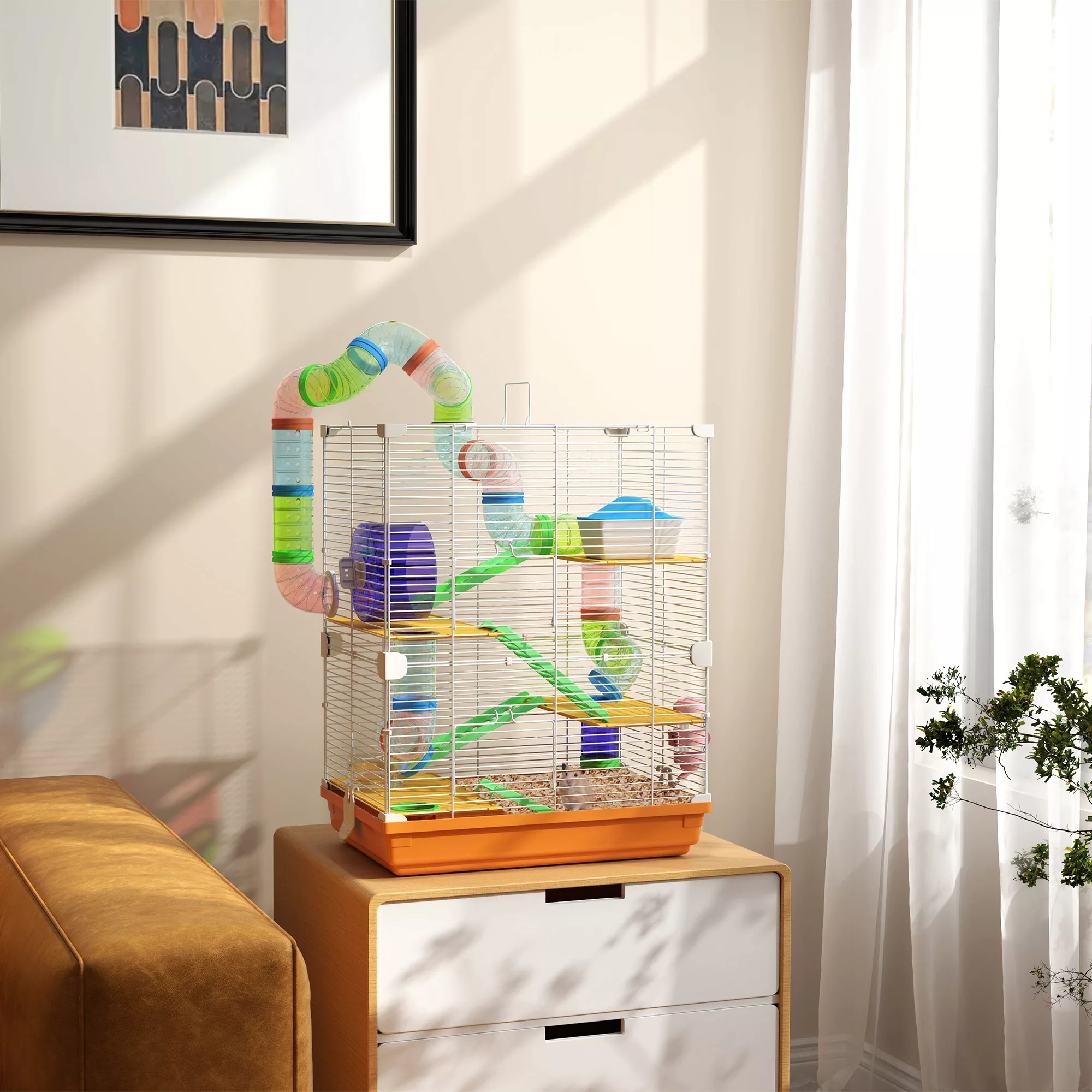 PawHut Käfig für Hamster Nagetier 4 Etagen mit Tunneln Futternapf Laufrad H günstig online kaufen