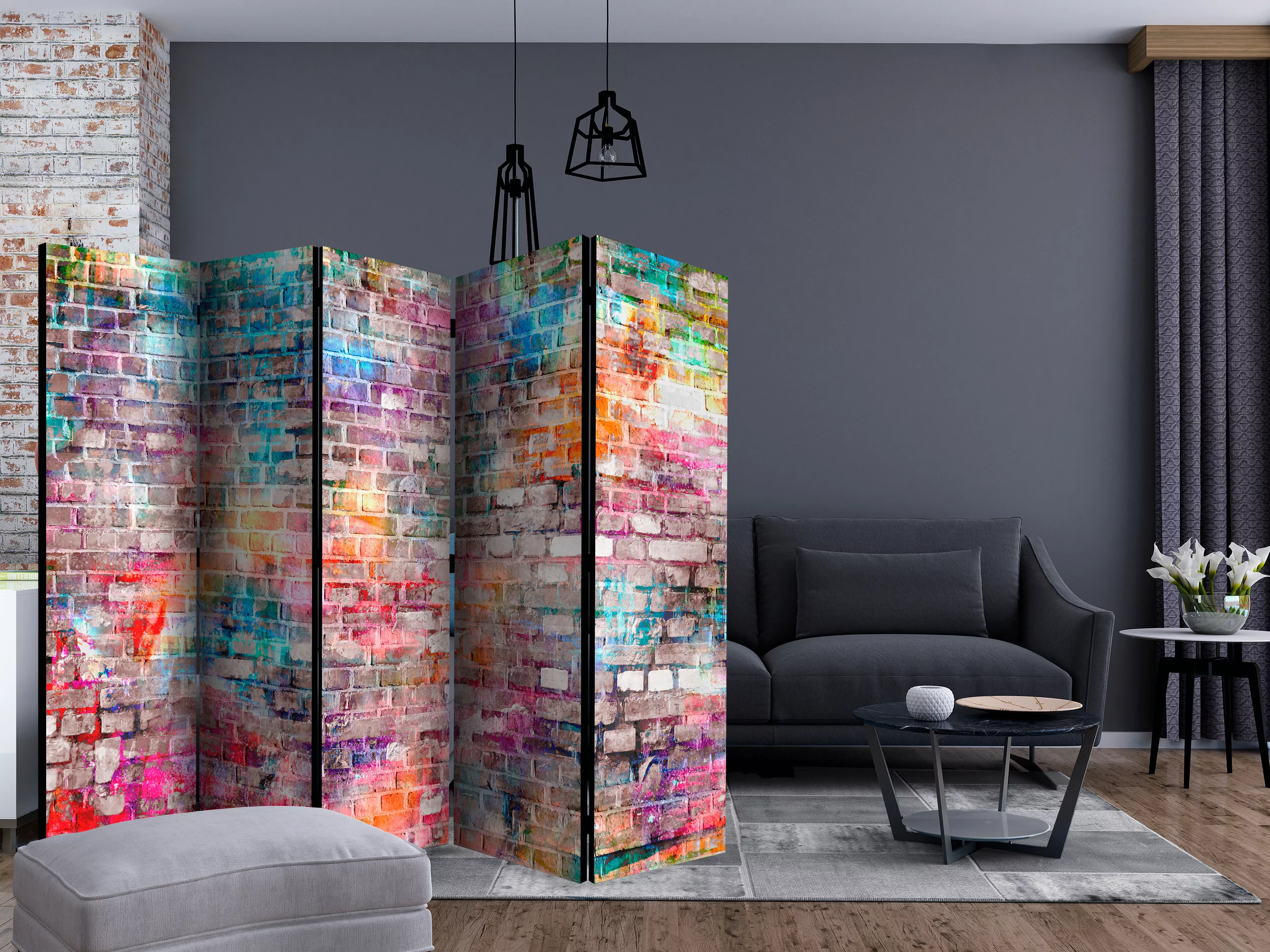 5-teiliges Paravent - Colourful Brick Ii [room Dividers] günstig online kaufen