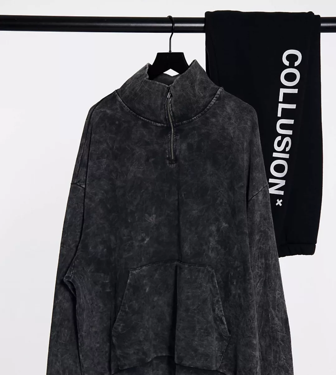 COLLUSION – Oversize-Sweatshirt mit Trichterkragen und Acid-Waschung-Grau günstig online kaufen