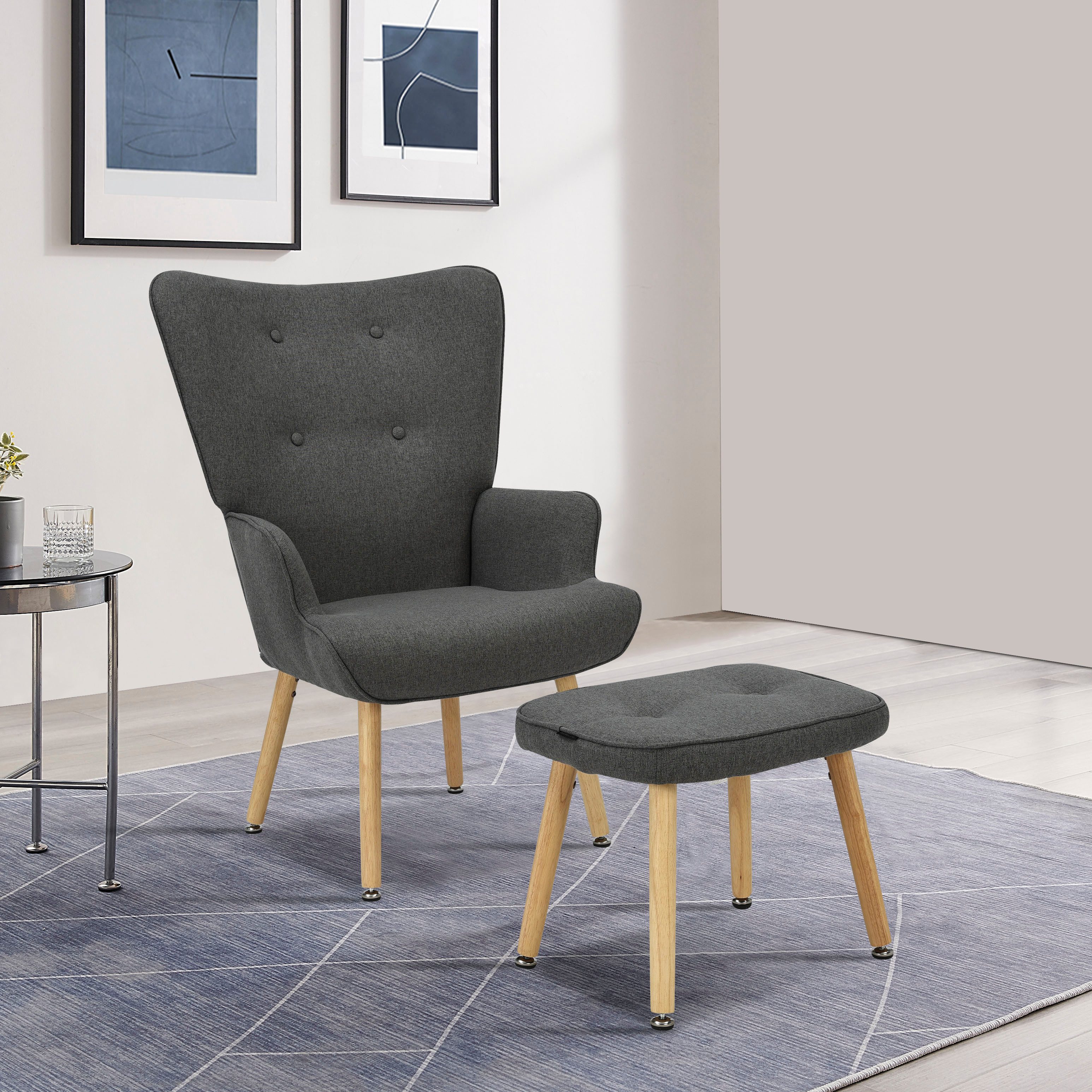 INOSIGN Ohrensessel "PERHAM, Sessel mit Hocker im Set, Knopfheftung, Massiv günstig online kaufen