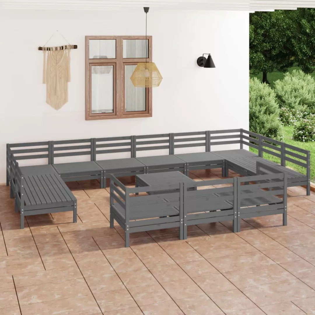 14-tlg. Garten-lounge-set Grau Massivholz Kiefer günstig online kaufen