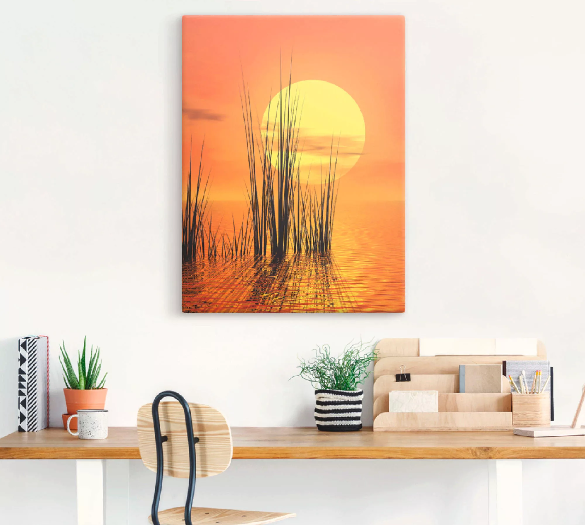 Artland Wandbild "Sonnenuntergang mit Schilf", Sonnenaufgang & -untergang, günstig online kaufen