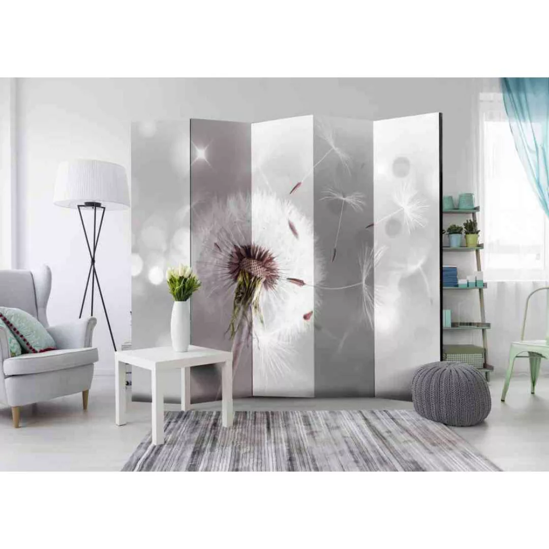 Spanischer Raumteiler in hell Grau und Weiß Pusteblume günstig online kaufen