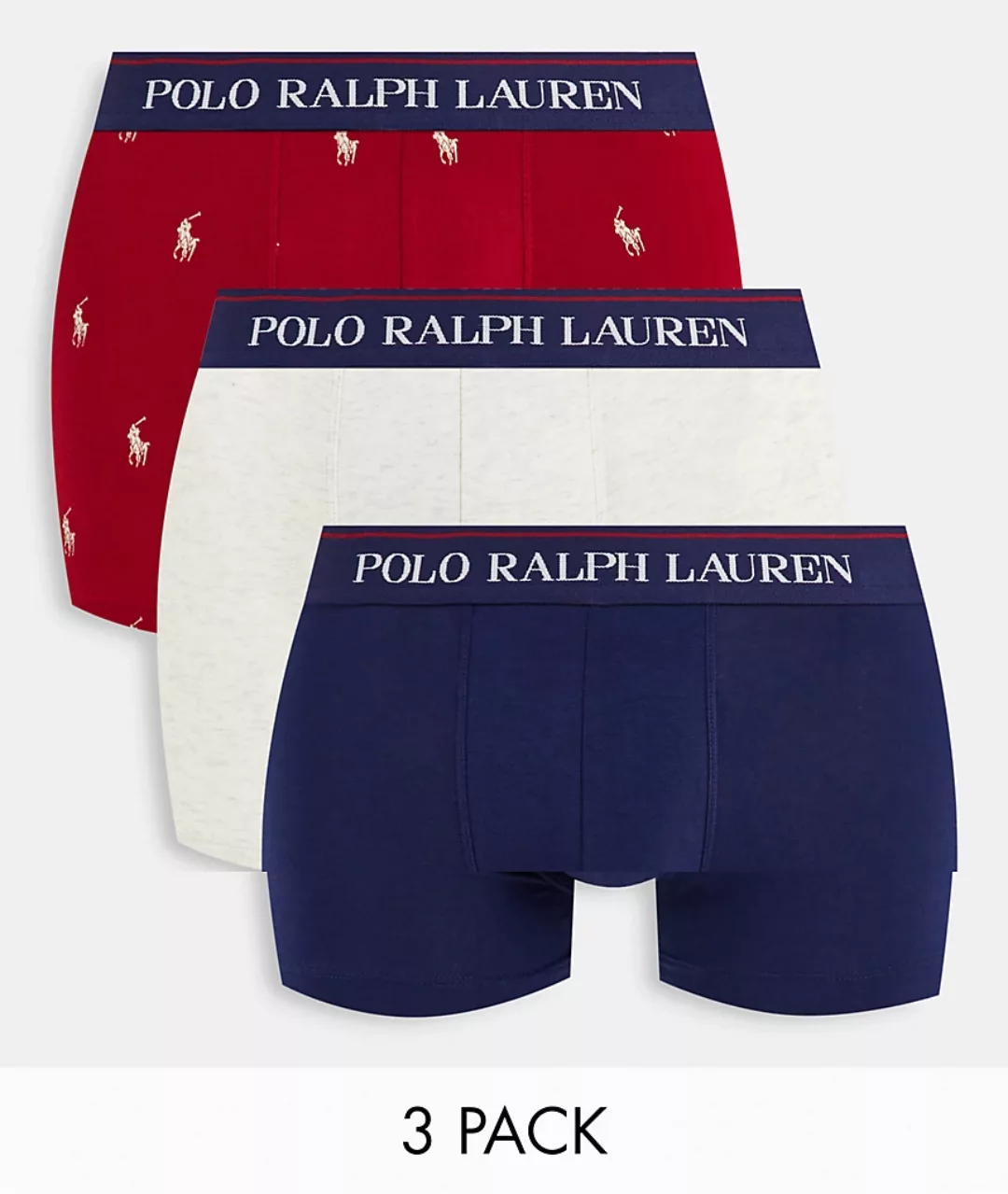 Polo Ralph Lauren – 3er-Pack Unterhosen in Navy/Rotgold mit Textlogo am Bun günstig online kaufen