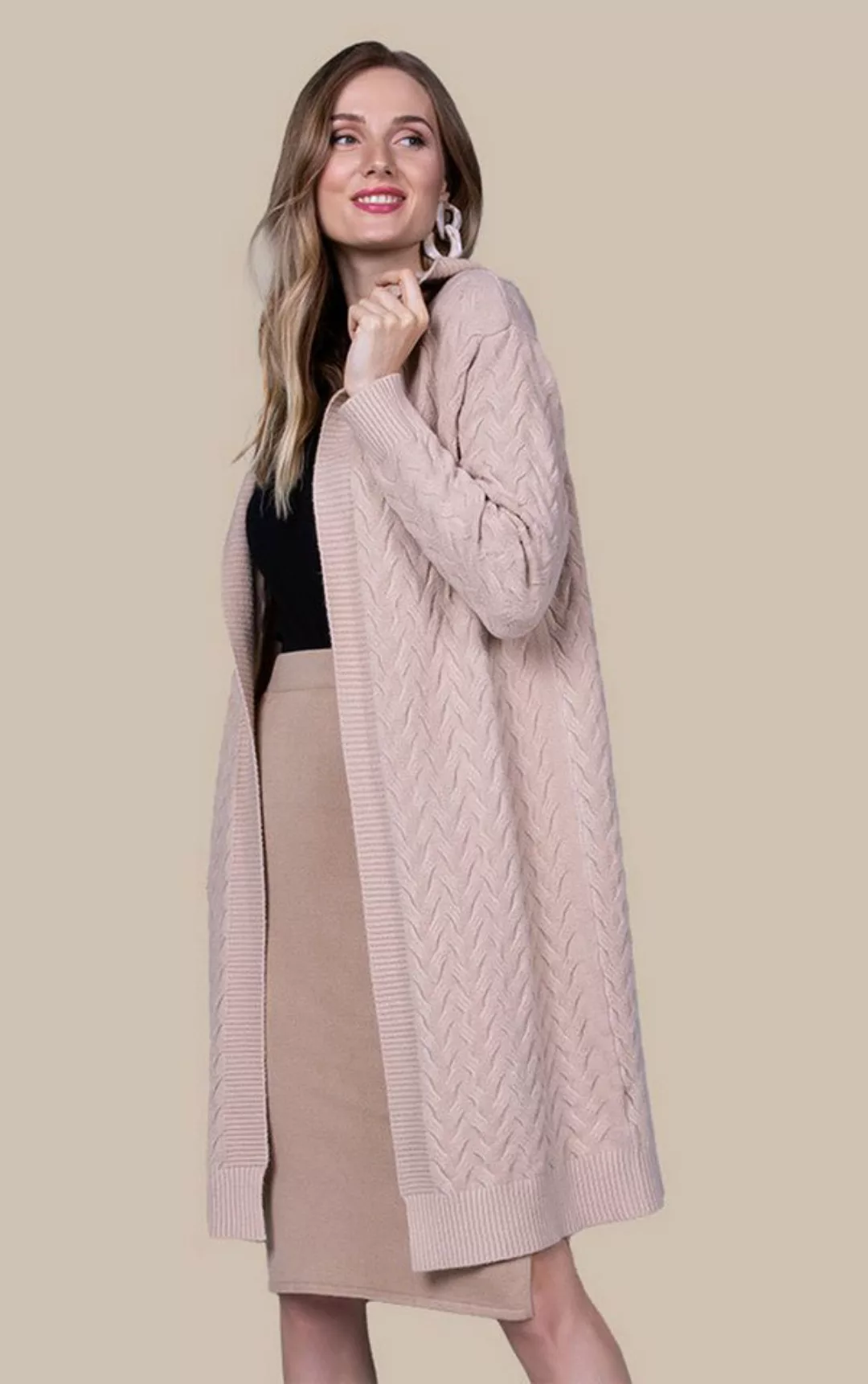 Passioni Cardigan Langer Cardigan mit geometrischem Strickmuster günstig online kaufen