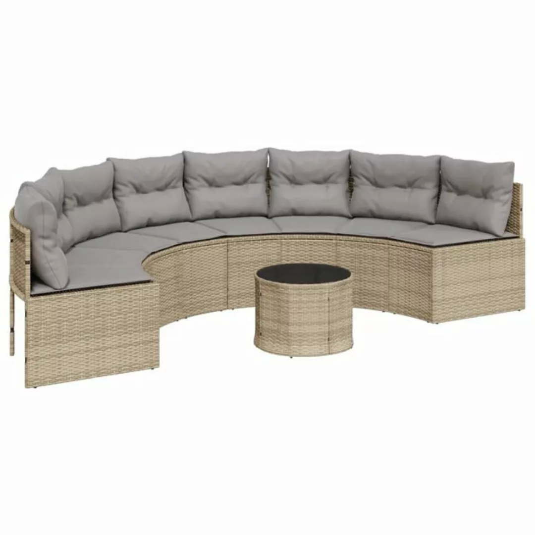 vidaXL Loungesofa Gartensofa mit Tisch und Kissen Halbrund Beige Poly-Ratta günstig online kaufen