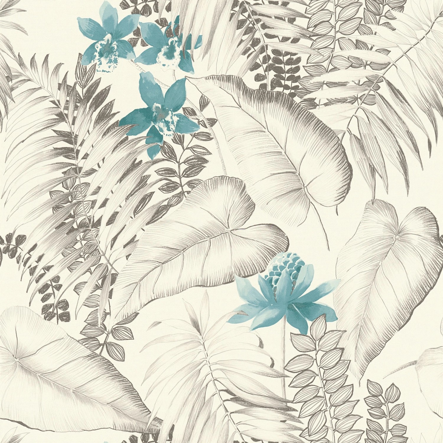 Bricoflor Palmen Tapete Gezeichnet Tropische Blätter Vliestapete mit Blumen günstig online kaufen