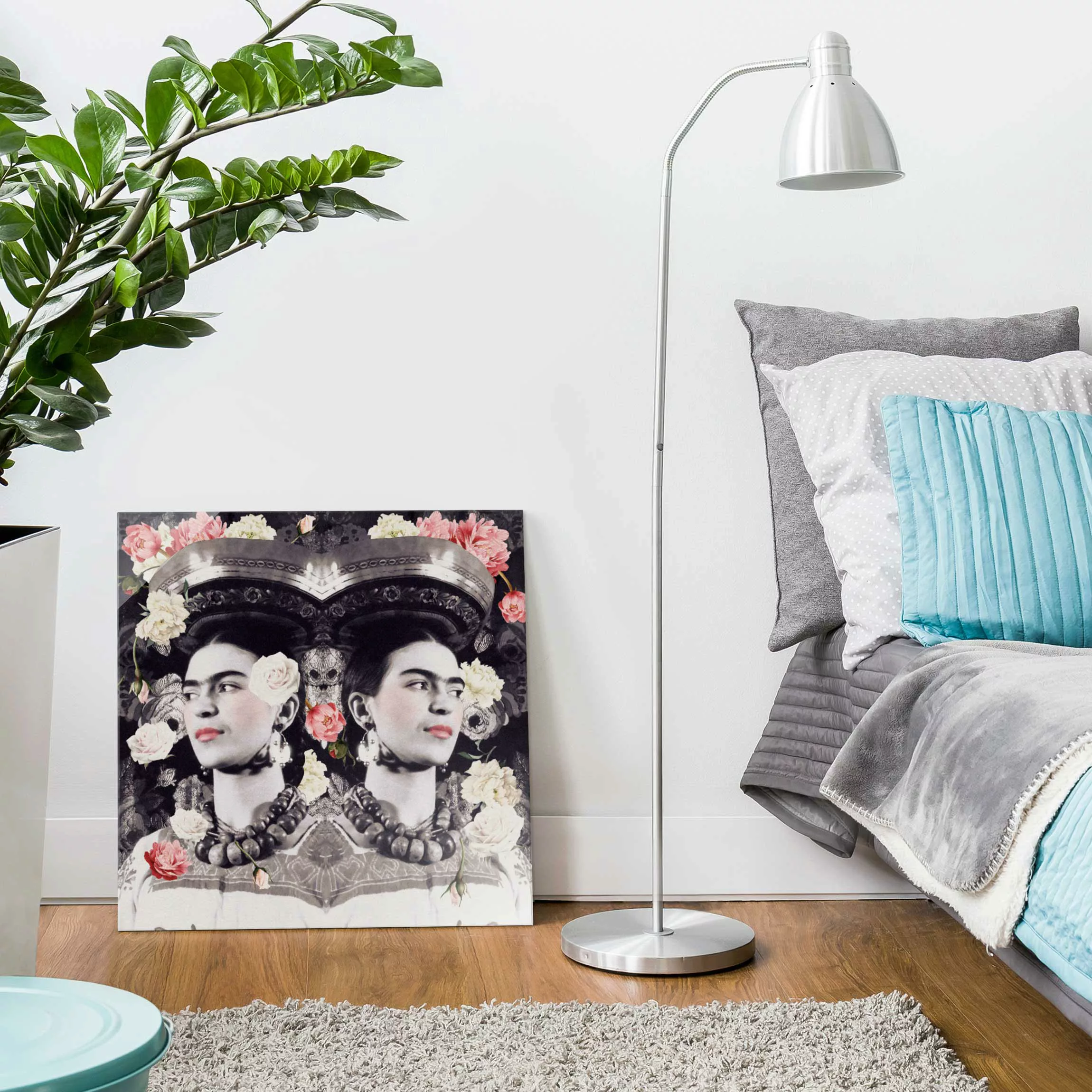 Glasbild Kunstdruck - Quadrat Frida Kahlo - Blumenflut günstig online kaufen