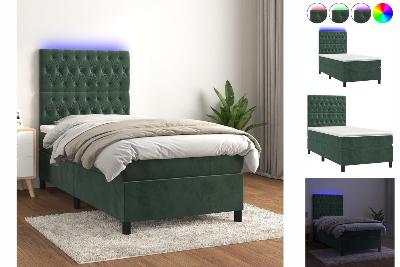 vidaXL Bett Boxspringbett mit Matratze & LED Dunkelgrün 90x190 cm Samt günstig online kaufen