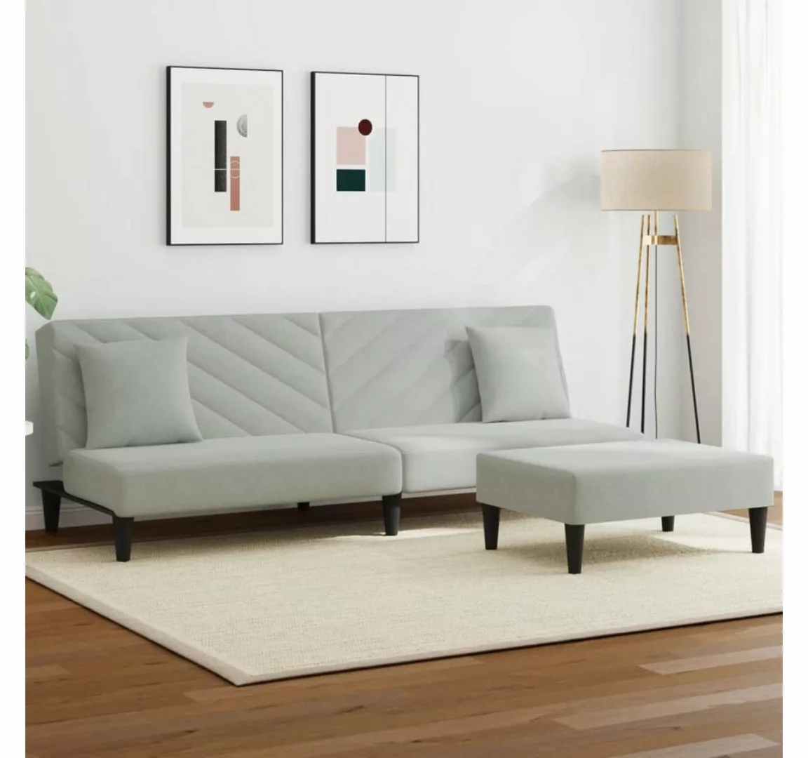 vidaXL Sofa 2-tlg. Sofagarnitur mit Kissen Samt, 2-tlg., Hellgrau günstig online kaufen