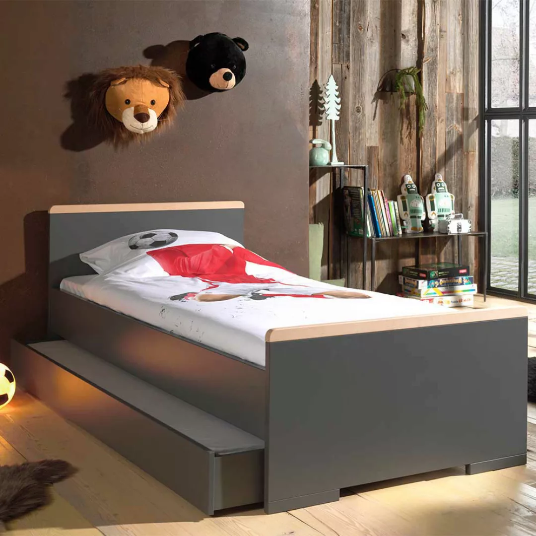 Jugendzimmer Set in Anthrazit und Buche 90x200 cm Bett (dreiteilig) günstig online kaufen