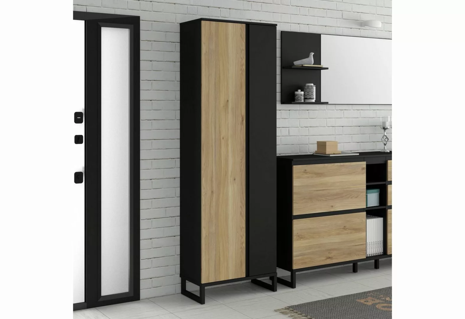 freiraum Kleiderschrank QUAYLE in Mauvella Eiche, Schwarz - 65,1x201,7x34,1 günstig online kaufen