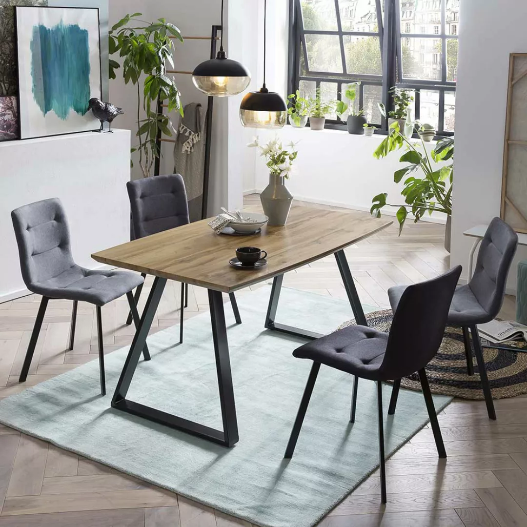 Esszimmersitzgruppe in Eichefarben und Grau 140 cm Tisch (fünfteilig) günstig online kaufen