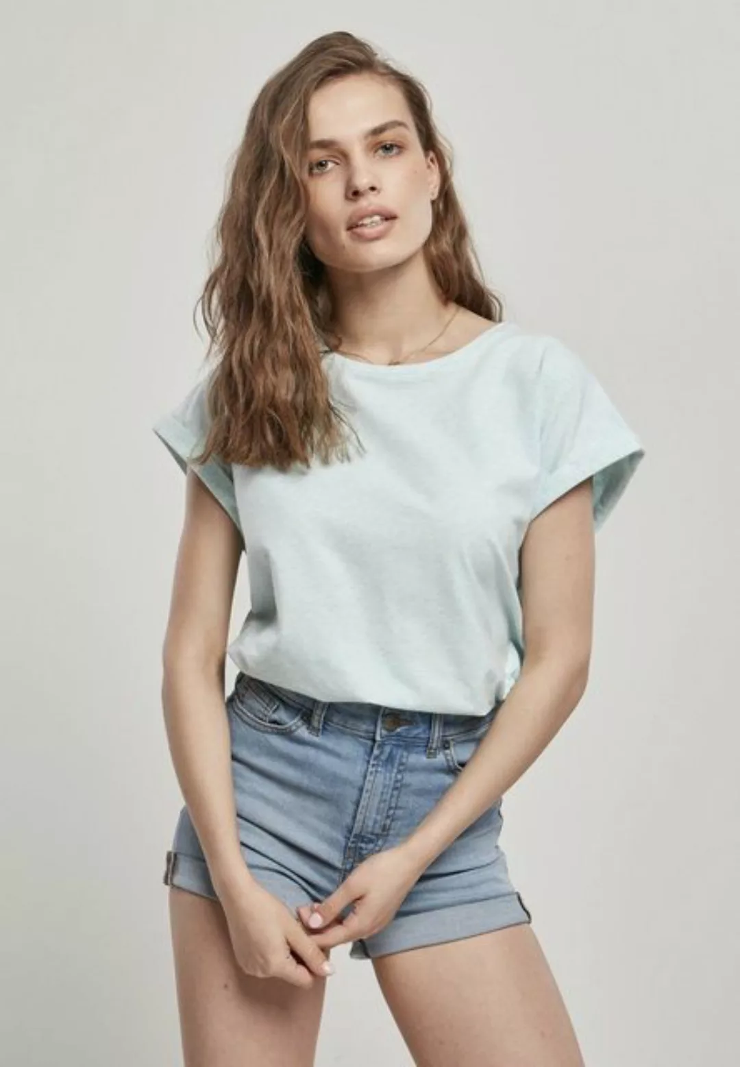 URBAN CLASSICS Kurzarmshirt Damen Ladies Color Melange Extended Shoulder Te günstig online kaufen
