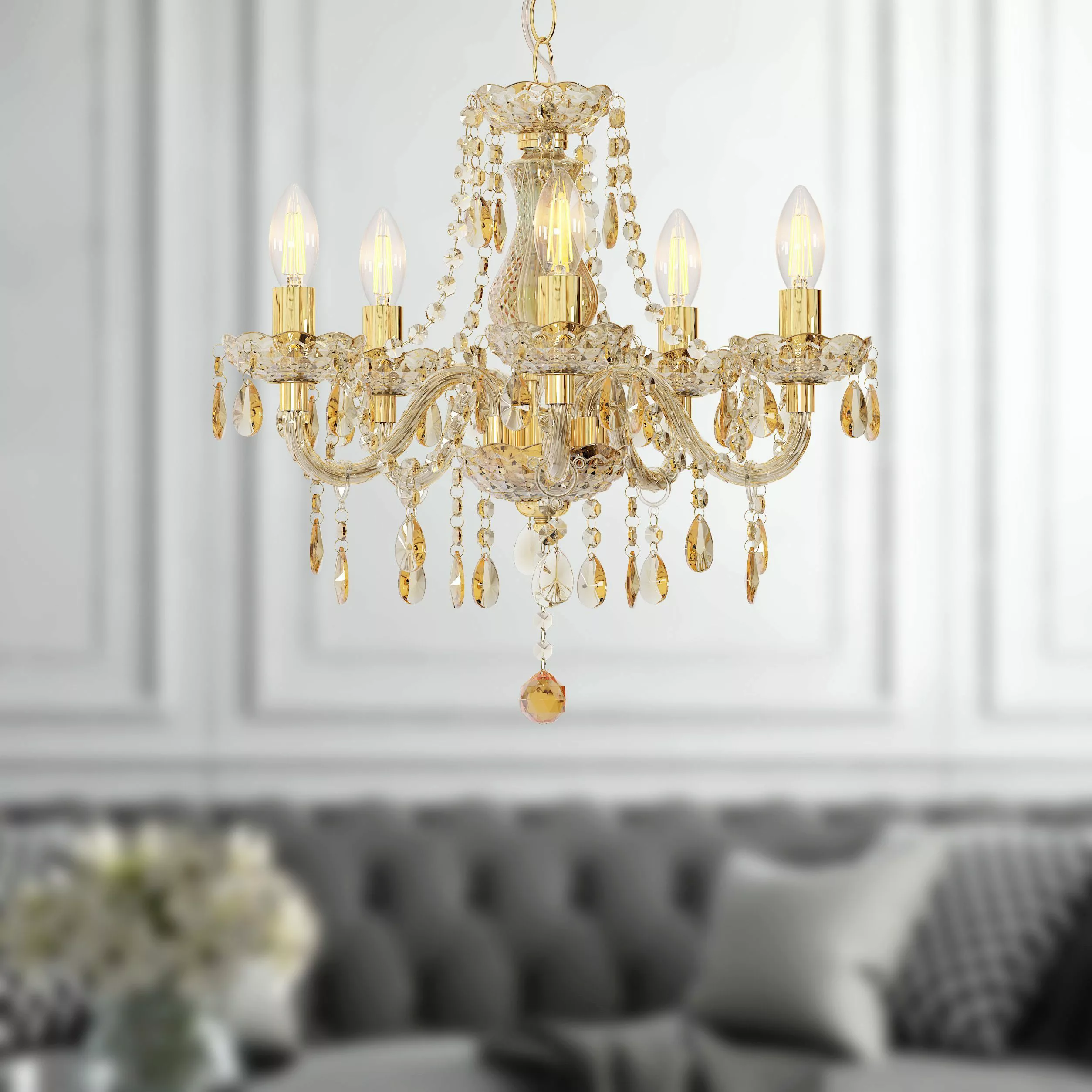 bmf-versand Kronleuchter Kronleuchter Wohnzimmer Gold Kristall günstig online kaufen