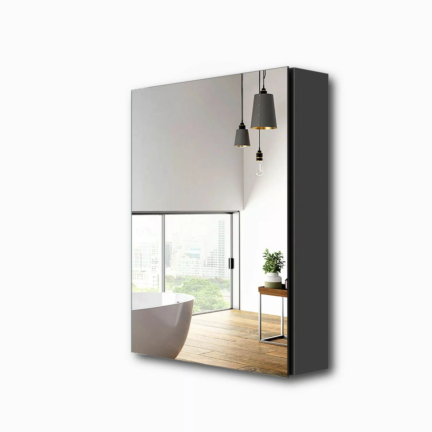 Emke Spiegelschrank 1 Türig  50x65 cm Doppelseitigen Spiegeltüren Grau günstig online kaufen