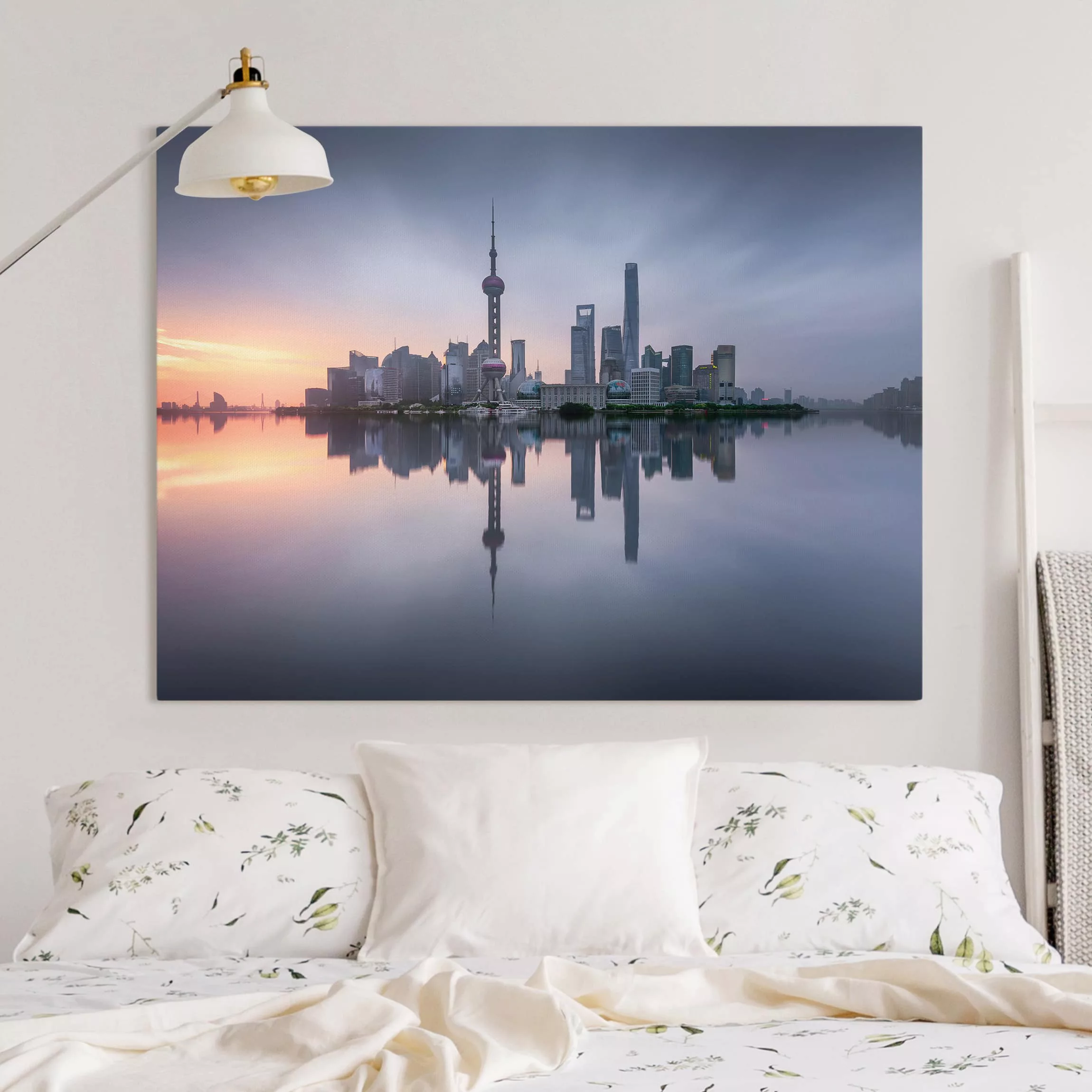 Leinwandbild Architektur & Skyline - Querformat Shanghai Skyline Morgenstim günstig online kaufen