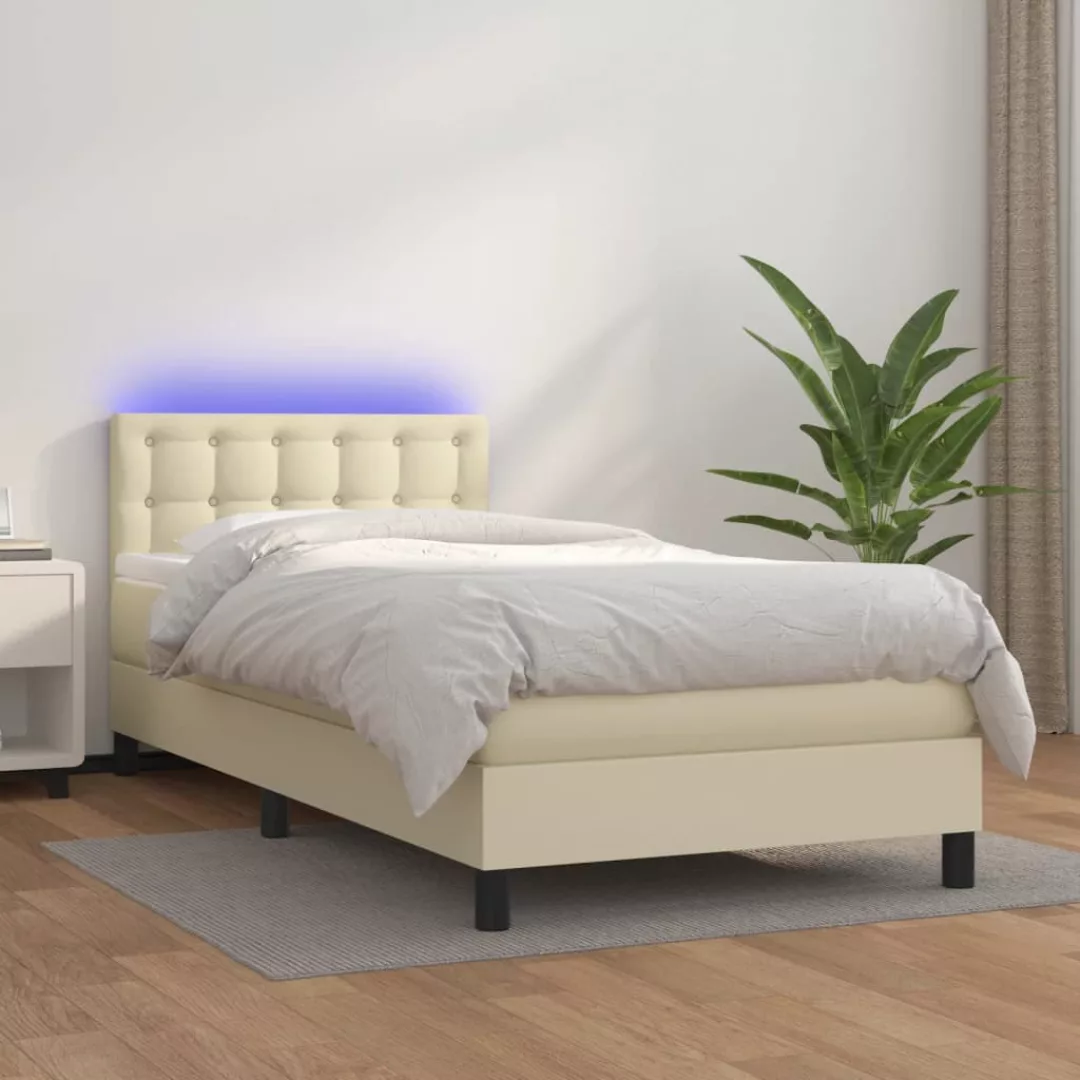 Vidaxl Boxspringbett Mit Matratze & Led Creme 100x200 Cm Kunstleder günstig online kaufen