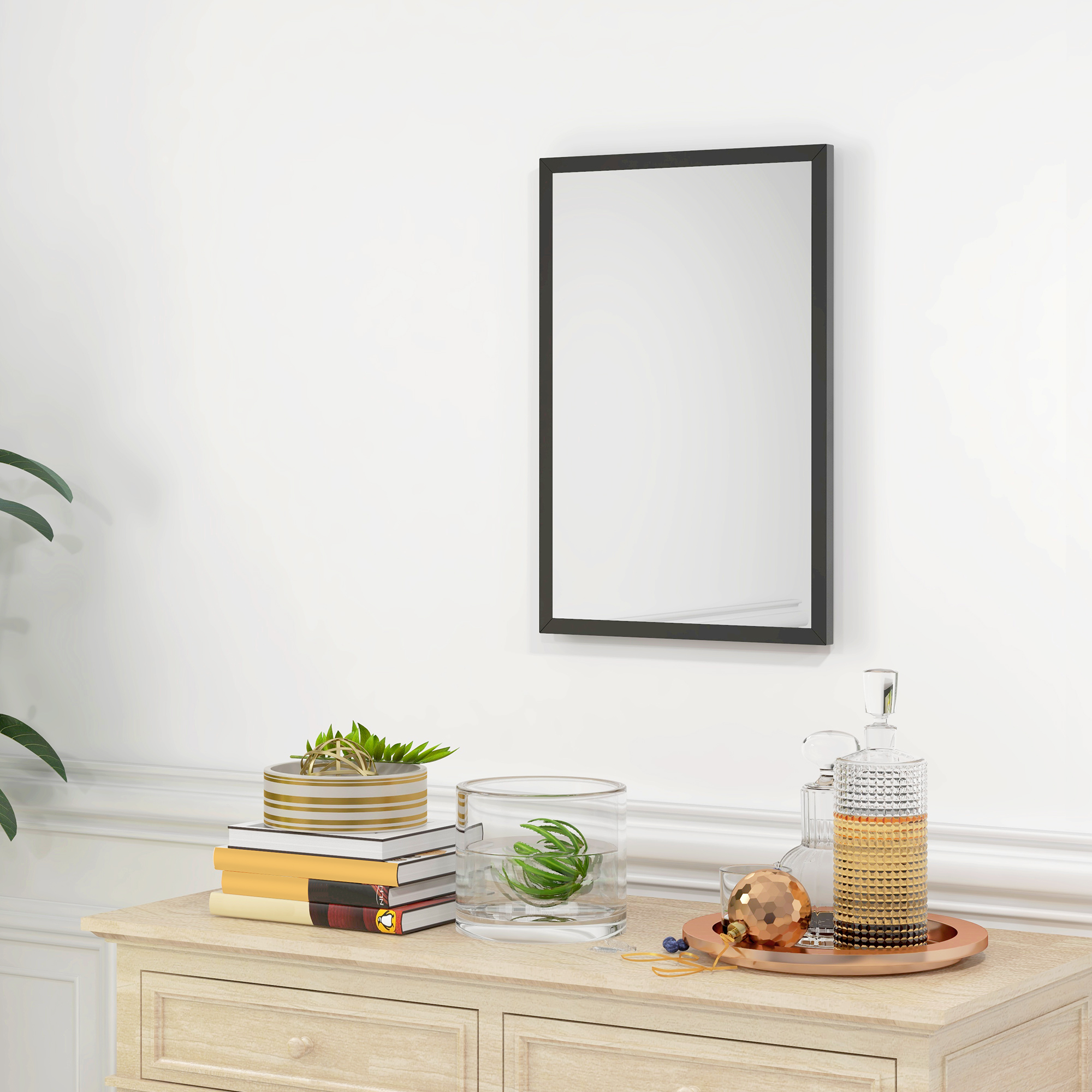 HOMCOM Rechteckiger Wandspiegel 60 x 40 cm, Rahmen aus schwarzem Holz, idea günstig online kaufen