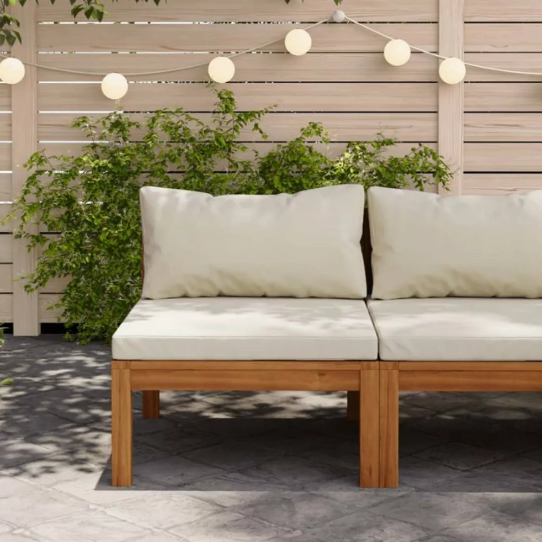 Modulares Mittelsofa Mit Cremeweißen Kissen Akazienholz günstig online kaufen