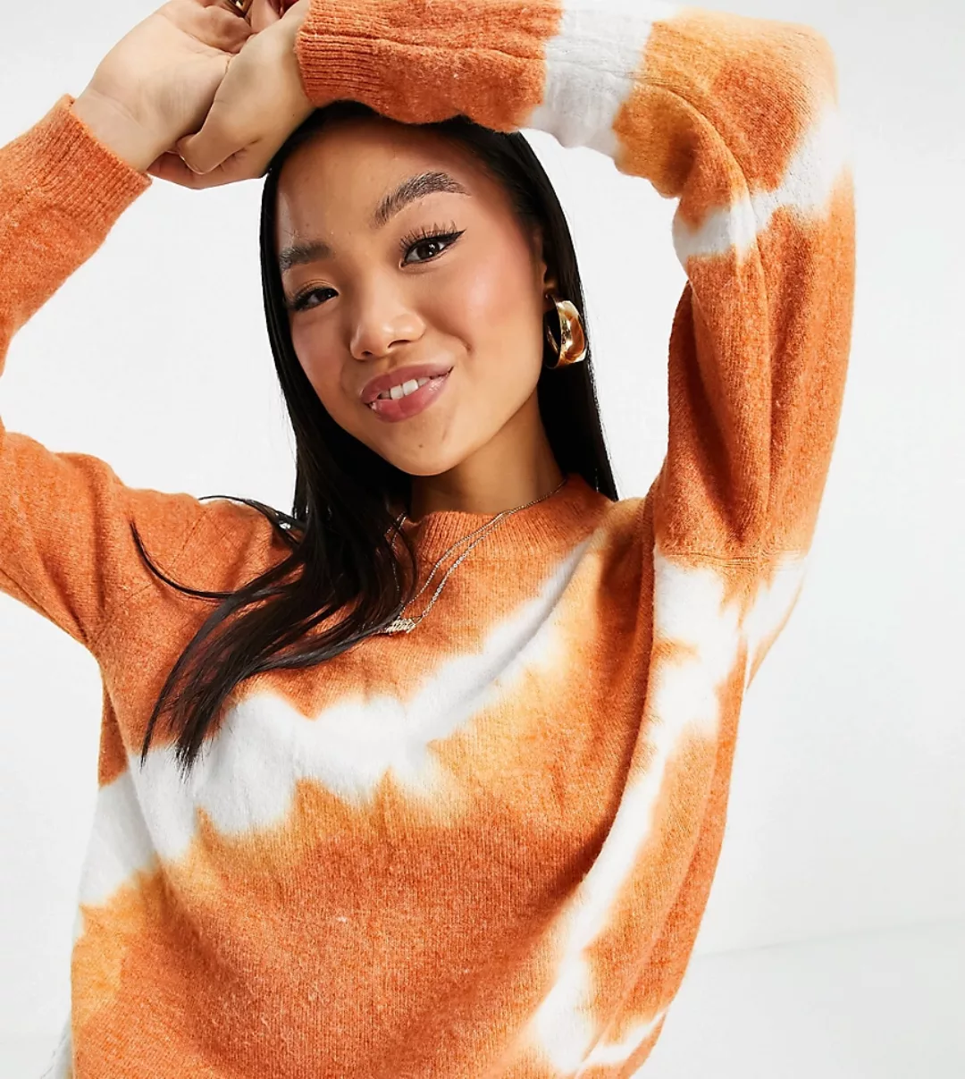 ASOS DESIGN Petite – Oversize-Pullover mit Batikmuster-Orange günstig online kaufen