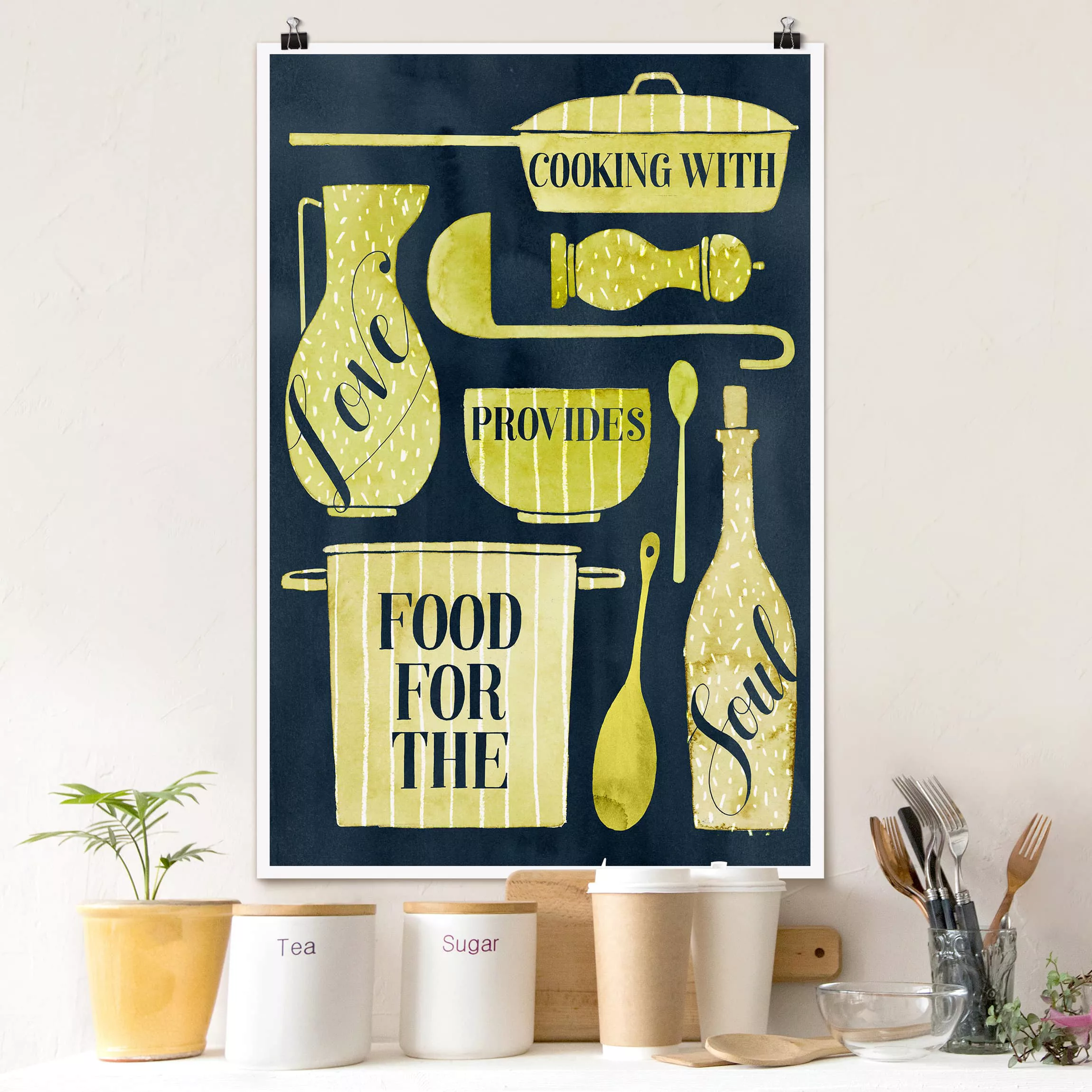 Poster Küchenspruch - Hochformat Seelennahrung - Mit Liebe günstig online kaufen