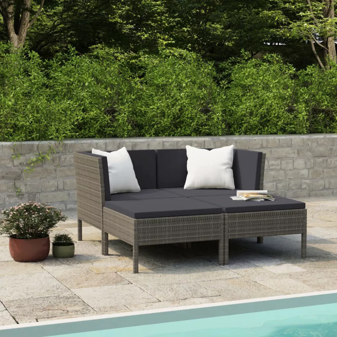 4-tlg. Garten-lounge-set Mit Auflagen Poly Rattan Grau günstig online kaufen