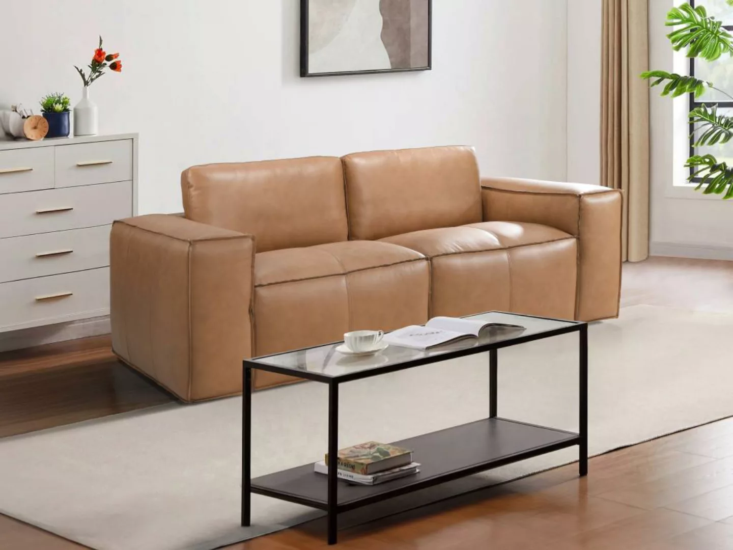 Sofa 2-Sitzer - Leder - Camelfarben - BERGONDI günstig online kaufen