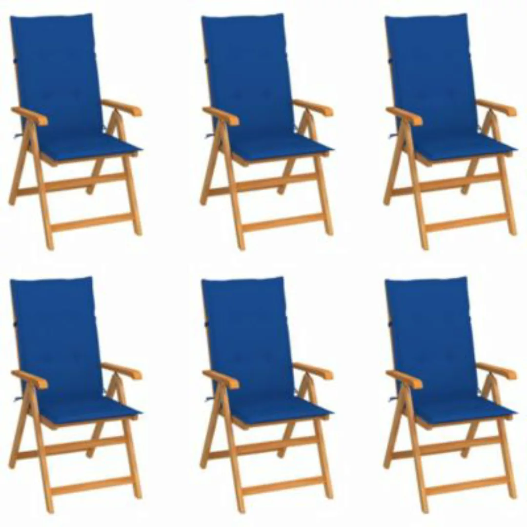 Gartenstühle 6 Stk. Mit Königsblauen Kissen Massivholz Teak günstig online kaufen