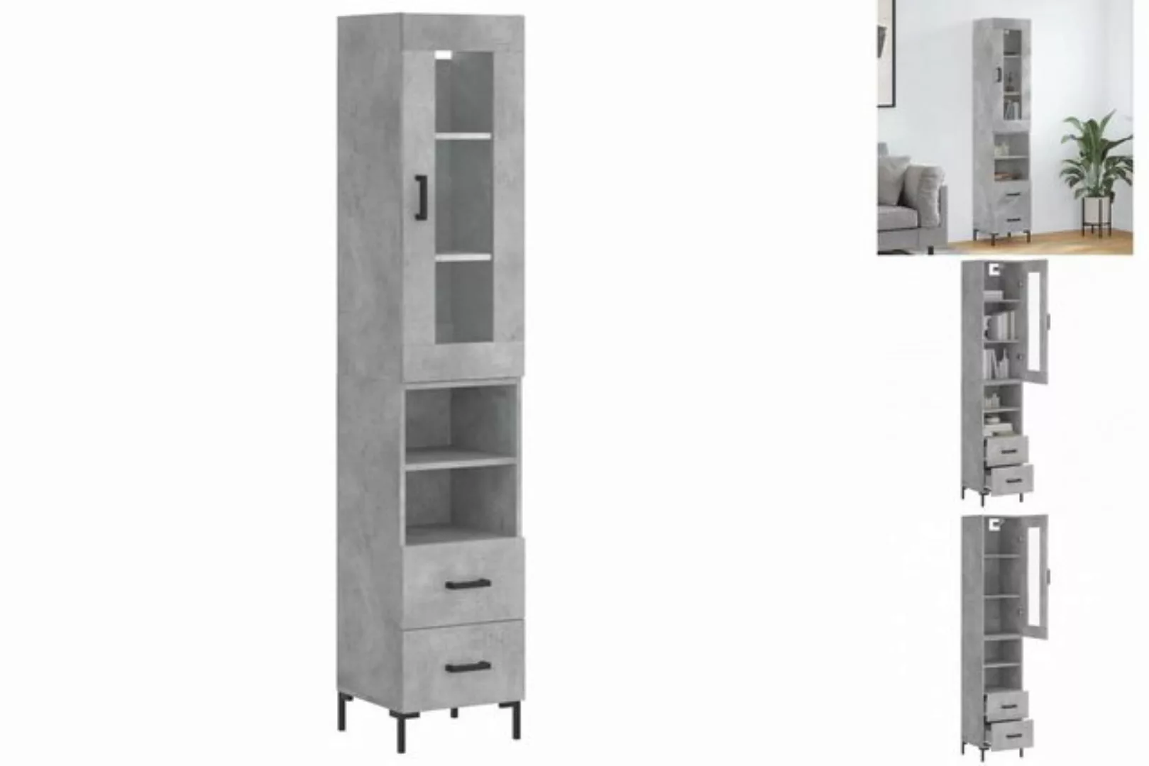 vidaXL Vitrine Highboard Betongrau 34,5x34x180 cm Spanplatte Glas Vitrine günstig online kaufen