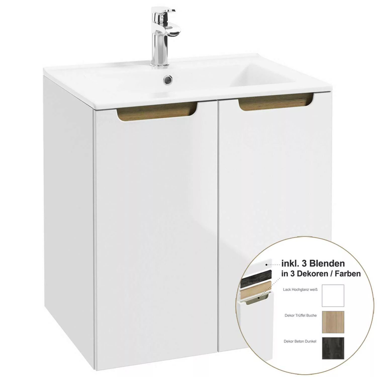 Lomadox Waschtischunterschrank 60cm mit Waschbecken SOFIA-107 in weiß, Hoch günstig online kaufen