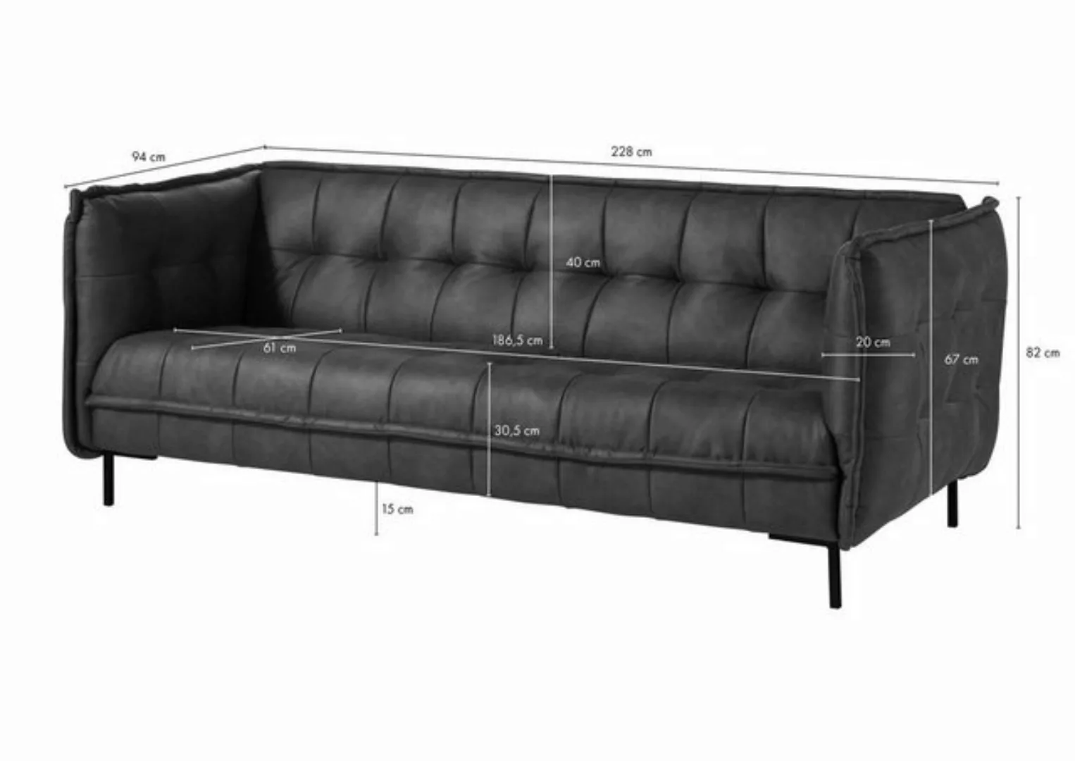 Massivmoebel24 Sofa Sofa 3-Sitzer 228x94x82 Leder dunkelbraun PATCH günstig online kaufen