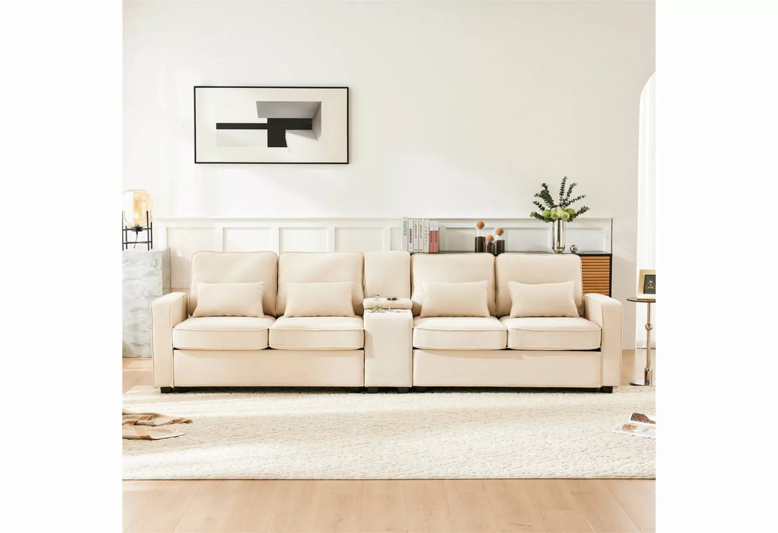 Rhein Beleuchtung Big-Sofa Modernes 4-Sitzer Sofa aus Leinenstoff mit Konso günstig online kaufen