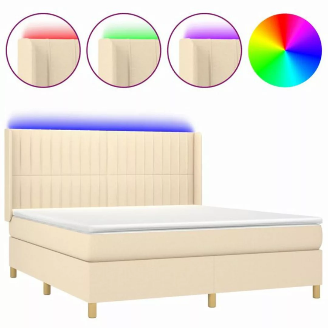 vidaXL Boxspringbett Boxspringbett mit Matratze LED Creme 160x200 cm Stoff günstig online kaufen