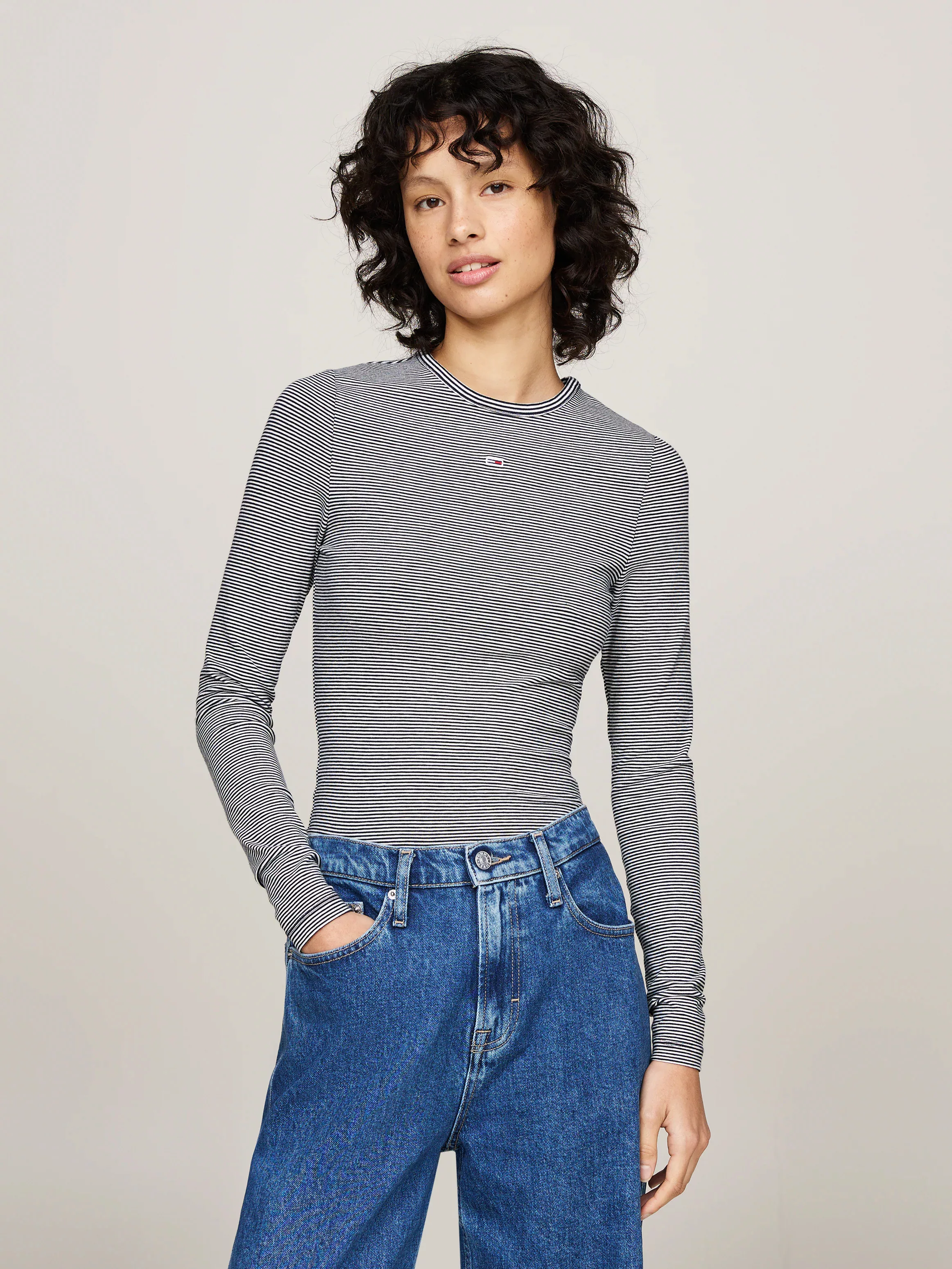 Tommy Jeans Langarmshirt TJW SLIM STRIPE ESSENTIAL RIB LS in Rippenoptik, S günstig online kaufen