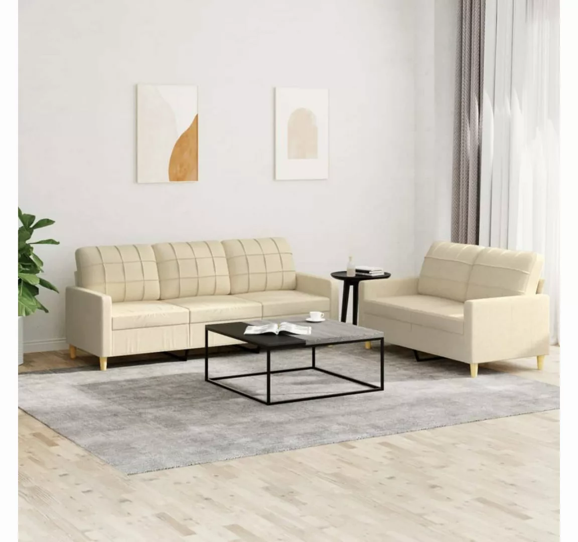 vidaXL Sofa Sofagarnitur mit Kissen Stoff, Standard, Creme günstig online kaufen