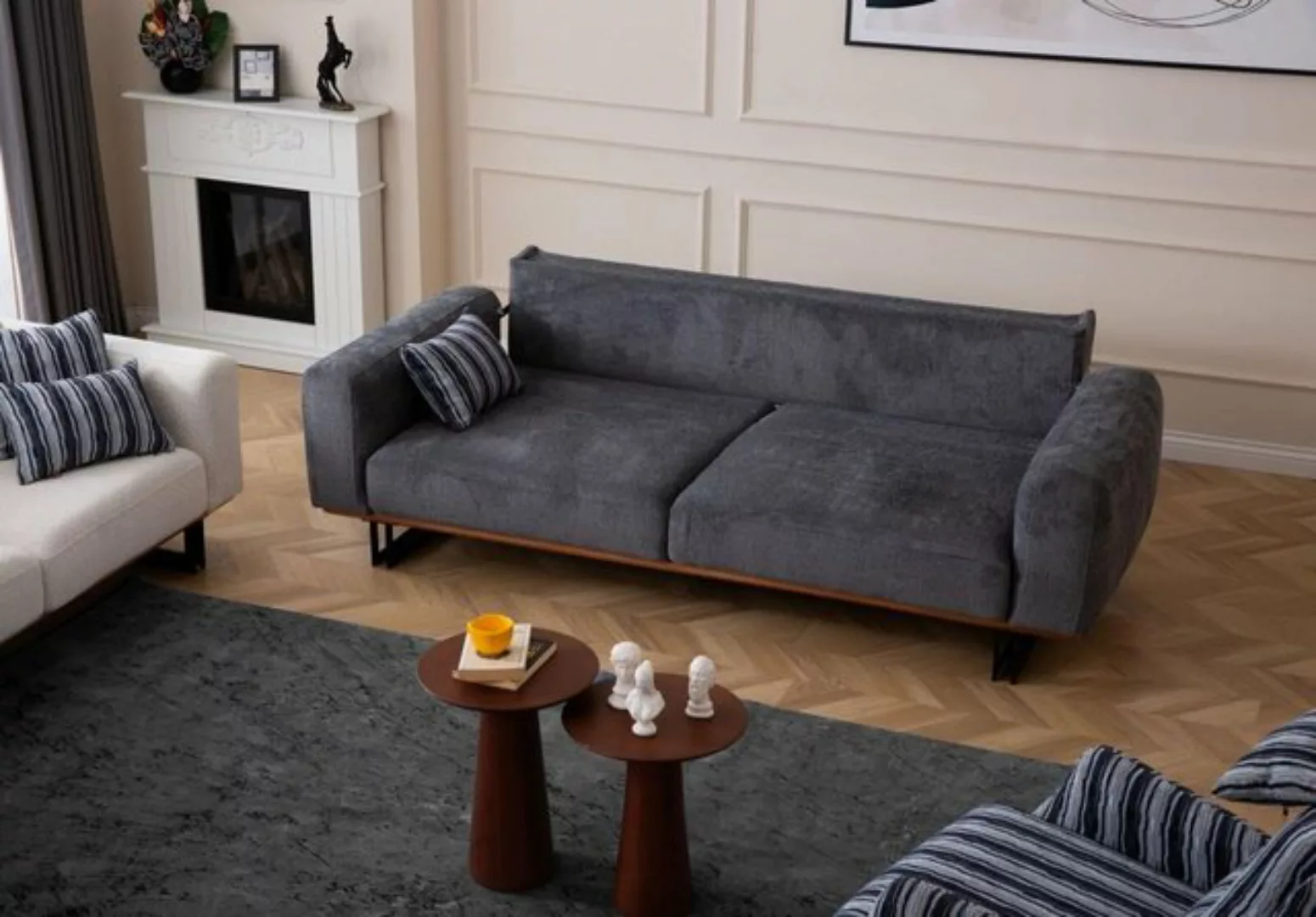 JVmoebel 3-Sitzer Couch 230cm Sitzpolster 3 Sitzer Sofa Grau Designer Möbel günstig online kaufen