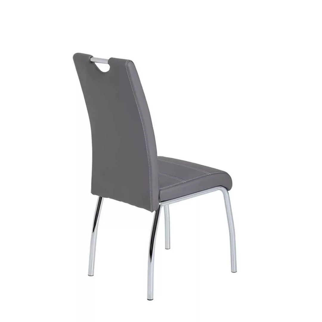 Esstisch Stühle in Grau Kunstleder verchromtem Metallgestell (Set) günstig online kaufen