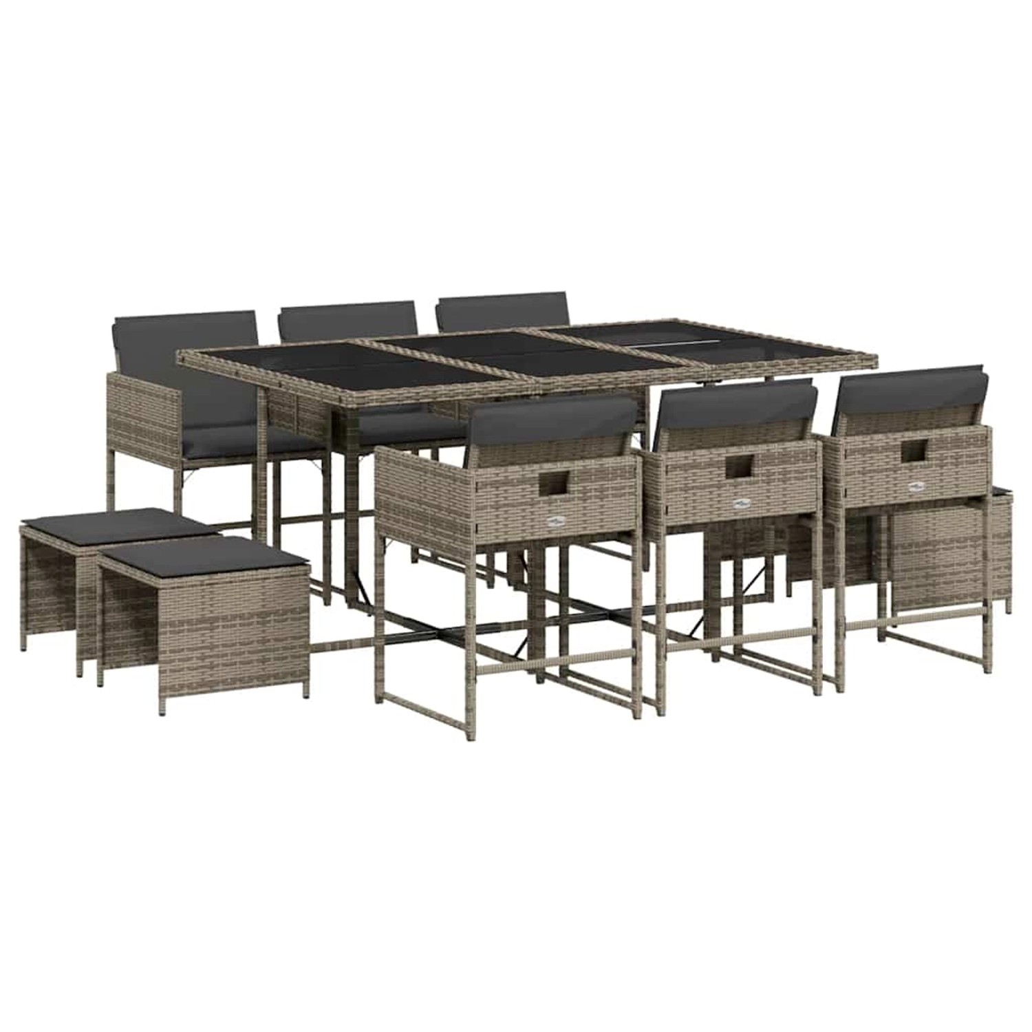vidaXL 11-Tlg Garten-Essgruppe mit Kissen Grau Poly Rattan 3211328 günstig online kaufen