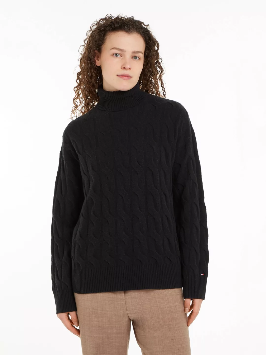 Tommy Hilfiger Rollkragenpullover "SOFT WOOL CABLE ROLL-NK SWEATER", mit Lo günstig online kaufen