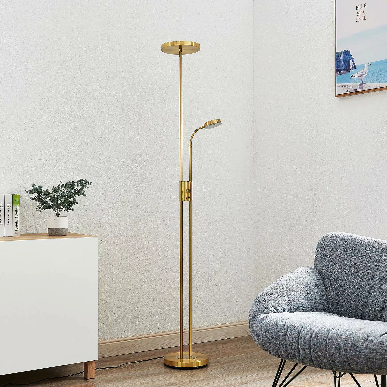 Lindby Seppa LED-Stehleuchte, rund, messing günstig online kaufen