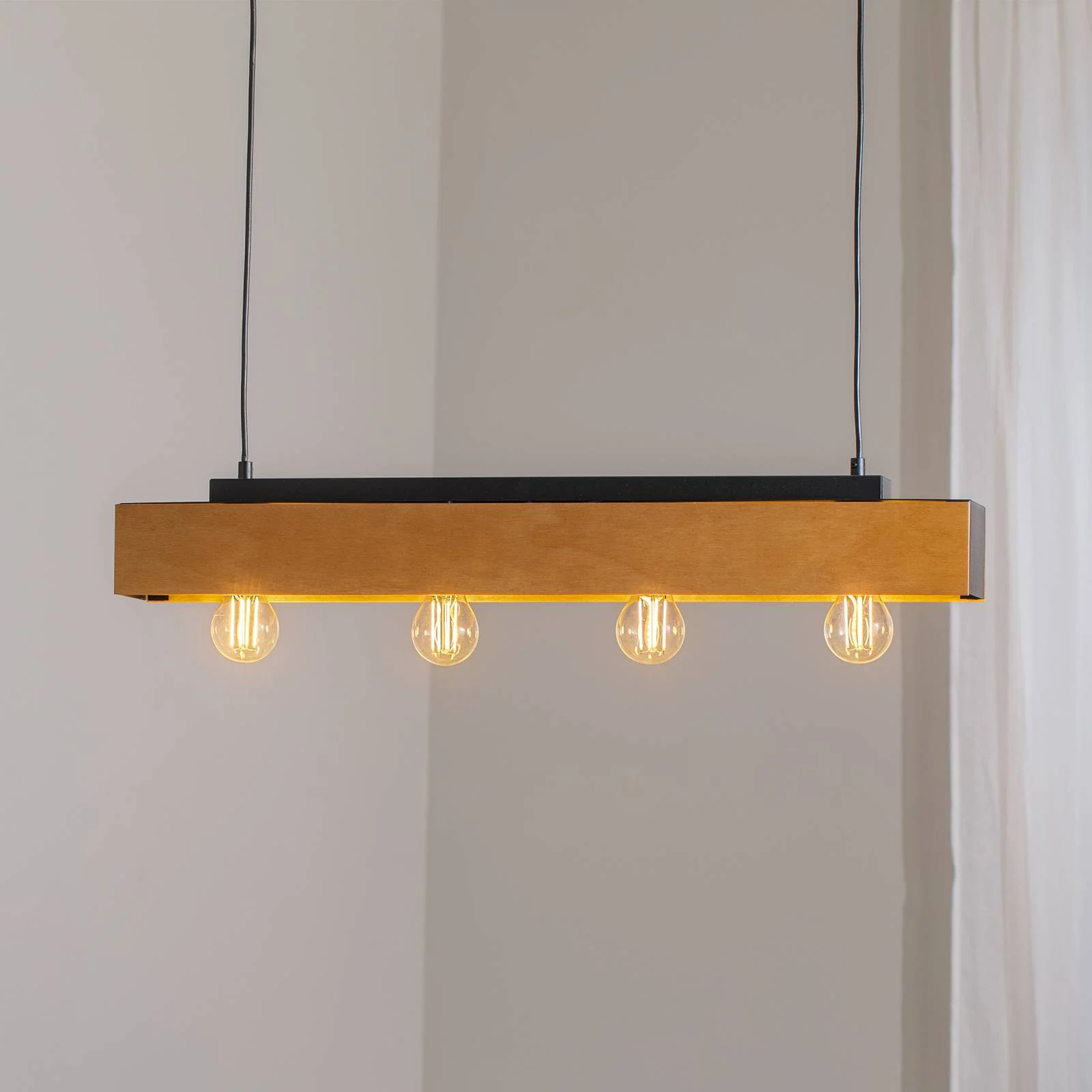 Deckenlampe Miluza, schwarz/braun, Länge 76 cm, Holz, 4-flg. günstig online kaufen