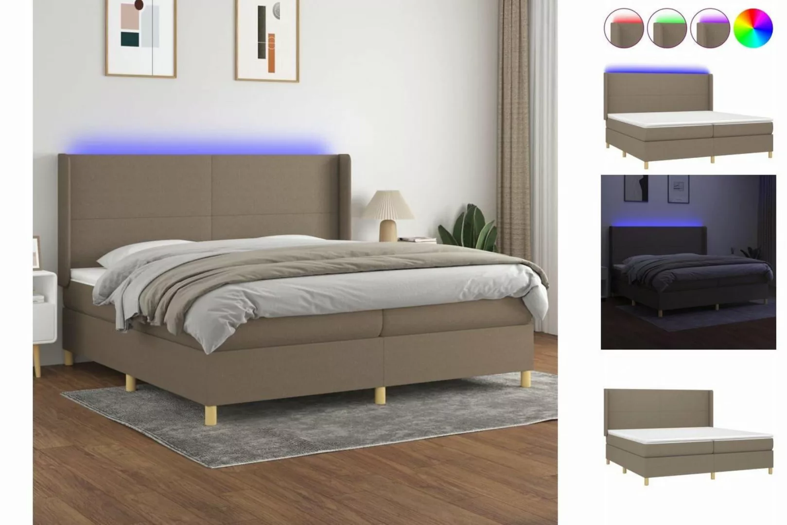 vidaXL Boxspringbett Boxspringbett mit Matratze LED Taupe 200x200 cm Stoff günstig online kaufen