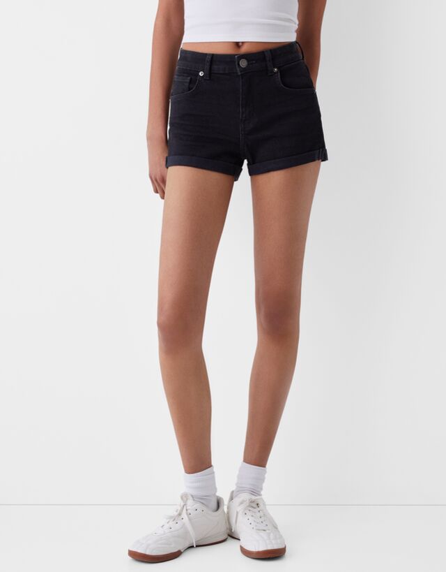 Bershka Jeansshorts Mit Roll-Up Bskteen 42 Schwarz günstig online kaufen