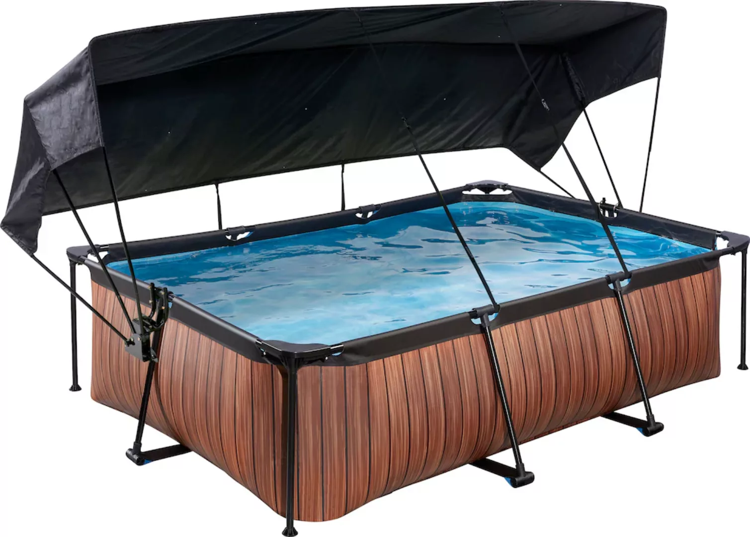 EXIT Wood Pool Braun 220 x 150 x 65 cm m. Filterpumpe u. Sonnensegel günstig online kaufen